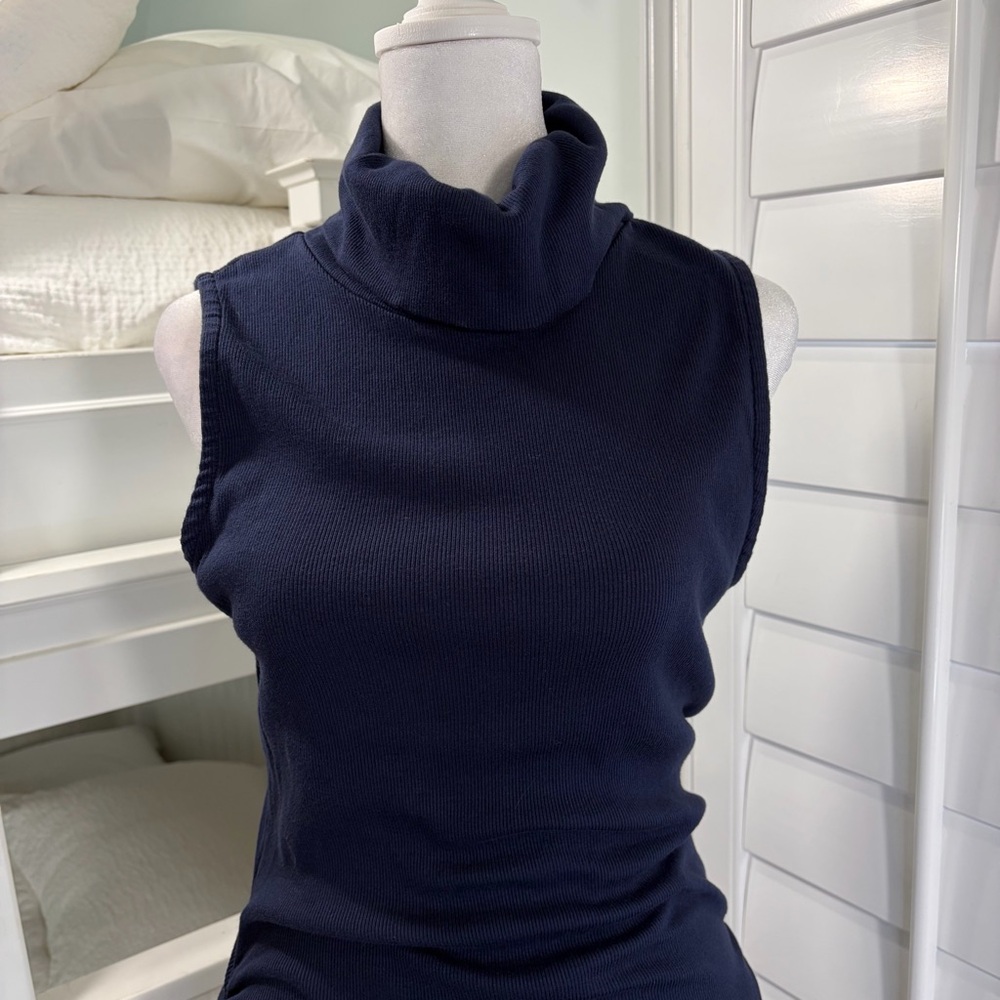 Michael Stars Navy Sleeveless Ribbed Turtleneck Dress (M)